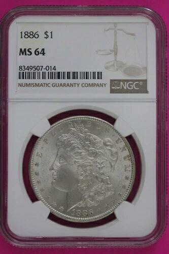 1886年 P MS 64 リバティ モルガン シルバー ダラー NGC 認定 鑑定済み 本物 783