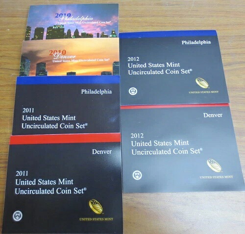 2010 2011 2012 ミントセット 米国造幣局 フィラデルフィアとデンバー 未流通コイン & COA