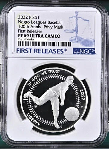 2022年 Pニグロリーグ野球プルーフシルバーダラー100周年記念 プライベートNGC PF69 UC FR