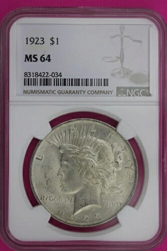 1923年 P MS 64 ピース・リバティ・シルバー・ダラー NGC認定 鑑定済み 本物 1183
