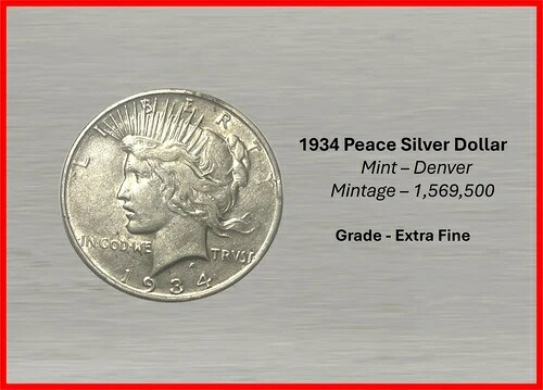 1934-D ピース銀貨 *デンバー造幣局* - XF - 重要な日付と素晴らしいディテール