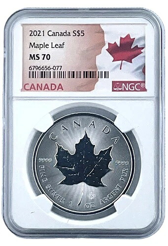 2021年 カナダ 1オンス シルバー メープルリーフ NGC MS70 - 国旗ラベル