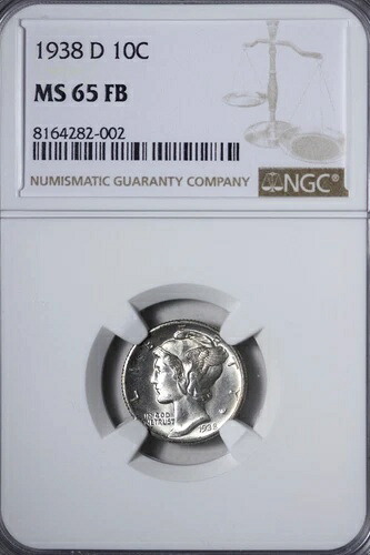 宝石 BU 1938-D マーキュリーダイム NGC MS65 FB フルスプリットバンド！妻