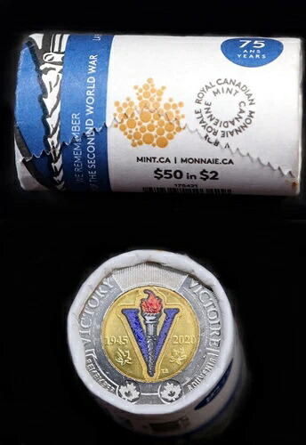 2020年カナダ 第二次世界大戦勝利記念 2ドル カラー化 ヘッド/テールロール BU 58,685円