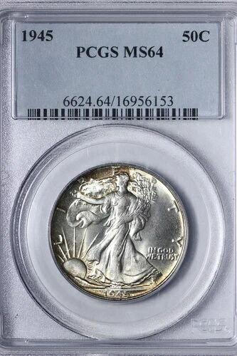 BU 1945 ウォーキング・リバティ ハーフダラー PCGS MS64 プレージング・トーニング OLL