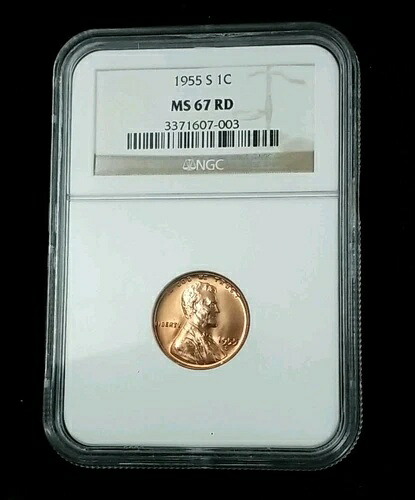 1955 S 1C NGC MS 67 RD リンカーン小麦セント #3526