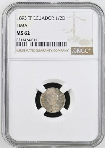 エクアドル 1/2 デシモ 1893 KM # 55.1 NGC MS 62。