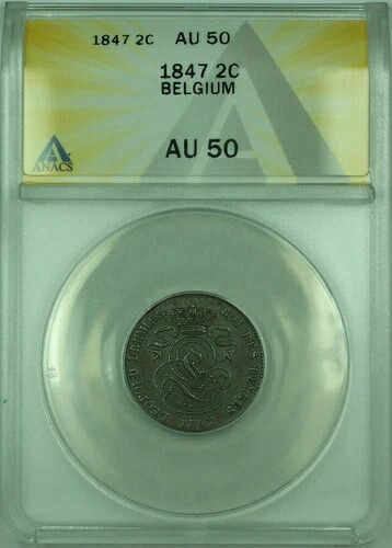 1847 2C ベルギー ANACS AU-50 2 サンタイム銅貨 KM#4