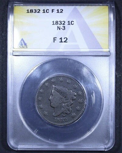 1832年 コロネットヘッド ラージセント (N-3) - 1セント ANACS F12