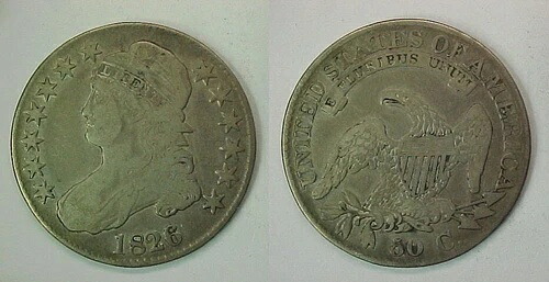 1826年 キャップドバスト ハーフダラー 美品 - 非常に美品 F - VF