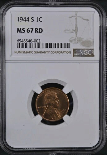 1944-S RD 1C リンカーン・ウィート 1セント NGC MS67RD 6545548-002