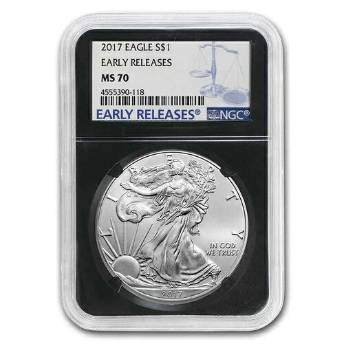 2017年 アメリカン シルバー イーグル MS-70 NGC (ER、ブラックホルダー)