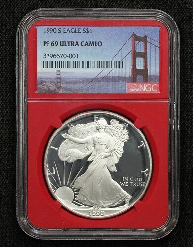 1990-S プルーフ アメリカン シルバー イーグル $1 NGC PF-69 レッドホルダー 2Q50