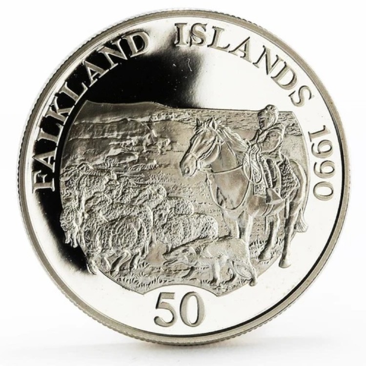 フォークランド諸島児童基金 50ペンス 馬に乗った子供 銀貨 1990年