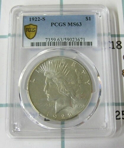 1922-S ピースシルバードル PCGS MS63 シールド サンフランシスコ造幣局 1ドル 未使用 - BINo
