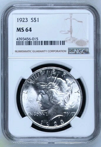 1923年ピース銀貨 $1 NGC MS64 ? 見事なミントステートグレードコイン