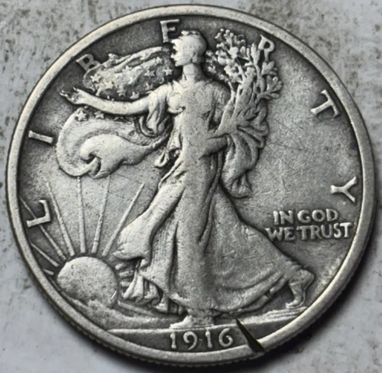 1916年 50セント ウォーキング・リバティ・ハーフダラー。流通時の魅力的なディテール、ダメージあり 58,685円