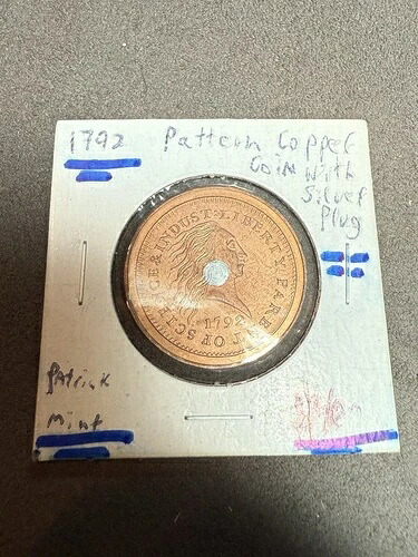 1792年製シルバーセンターセント、パトリックミント製1997年製パターン銅貨トークンメダル