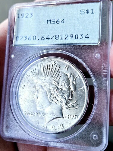 1923年 PCGS OGH 初代ラトラー MS64 ピースダラー