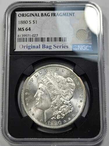 1880年 S $1 モルガン銀貨 NGC MS64 オリジナルバッグ フラグメント ブラストホワイト *G494