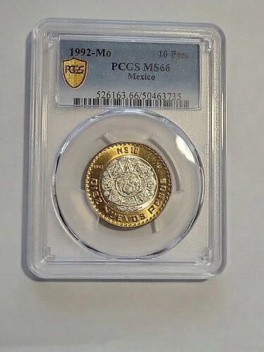 メキシコ：1992年 10ドル ヌエボスペソ PCGS MS66 スーパーナイスコイン UNC KM# 553 ,28MM