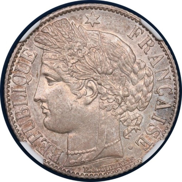 1888年 A フランス 1フラン 銀貨 NGC MS62 - CERES - 未使用 美品 素晴らしい色調