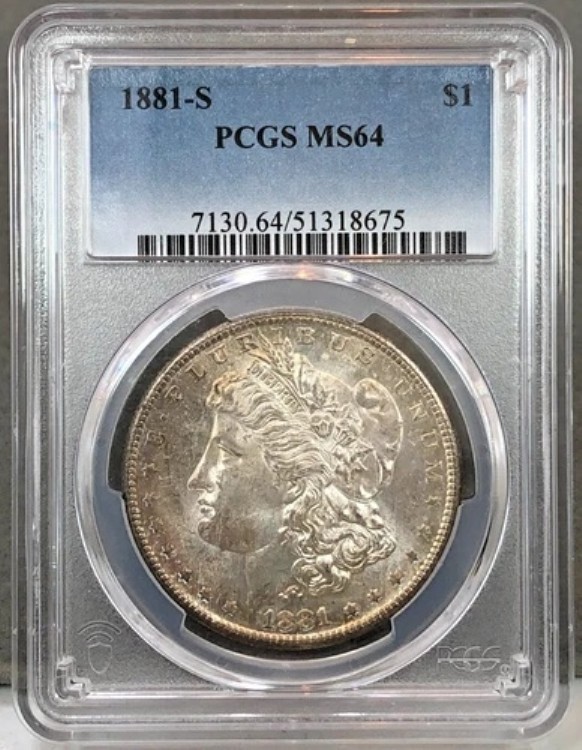 1881-S 米国 $1 モルガン銀貨 PCGS MS64 ~ トーン加工