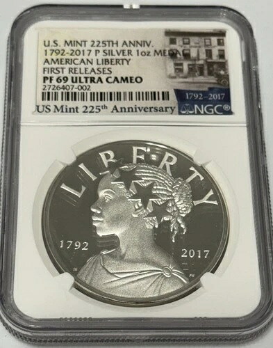 2017-P .999 1オンス シルバー プルーフ アメリカ自由勲章 225周年記念 NGC PF69UC