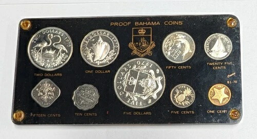 1970年バハマ銀貨プルーフセット（キャピタルホルダー入り）～9枚セット 5ドル、2ドル、1ドル、0.50セント