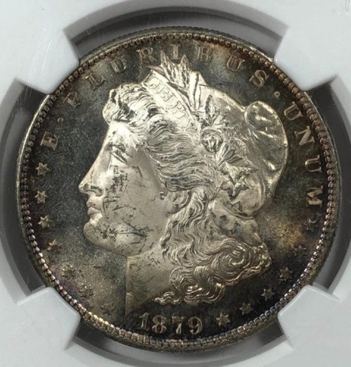 1879-S モーガンシルバー 1ドル。NGC MS64。魅力的なリムトーン。