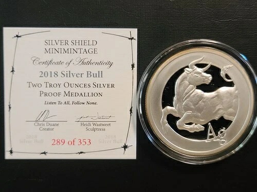 2018 シルバーシールド シルバーブルプルーフ 289 2オンス シルバーラウンド