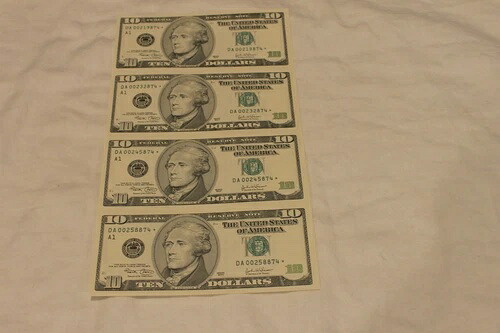 2003 BEP $10 未カット *スター* ノートシート 4枚入り 未流通 低シリアル番号
