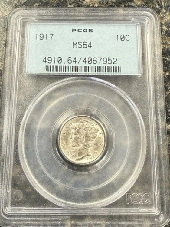 1917年 MS64 OGH PCGS マーキュリーダイム オールドホルダー 美品 PQ