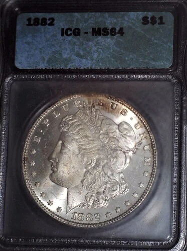 1882年モルガン銀貨、MS64。ICG、美しく、発行なし!!