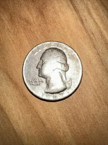 1967年クォーター、ミントマークなし、リムの日付、パーティー??バルーン文字、In God We Trust