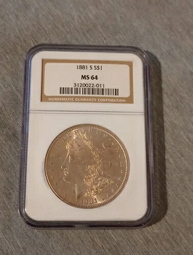 アメリカ モルガン銀貨 1881-S、NGC MS 64