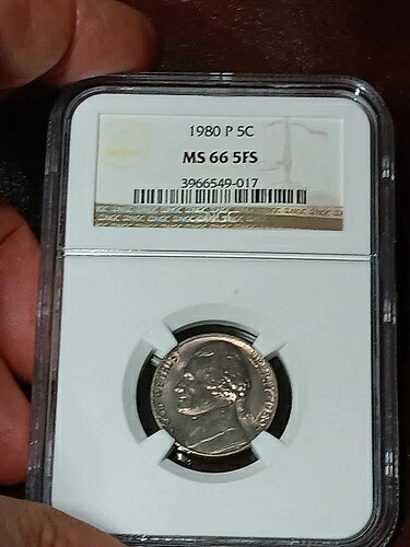1980年 P ジェファーソンニッケル NGC MS66 5FS フルステップ