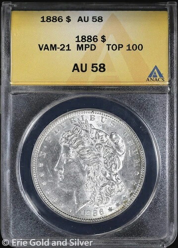 1886-P 1ドルモルガン銀貨 ANACS AU 58 | VAM-21 MPDトップ100 63,525円