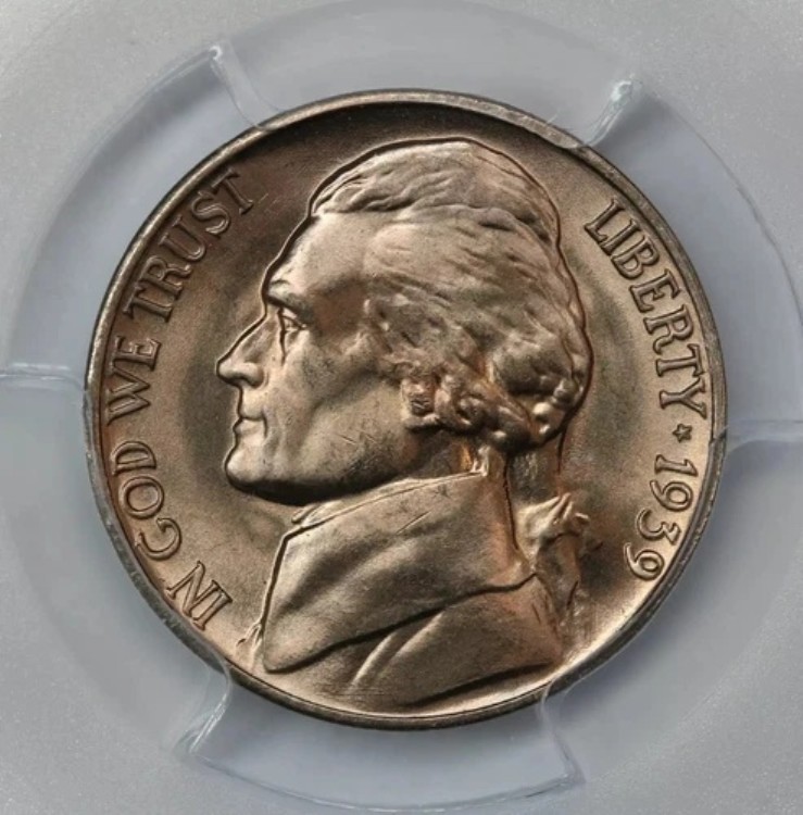 1939-D ジェファーソン ニッケル PCGS MS65+ 1938年裏面