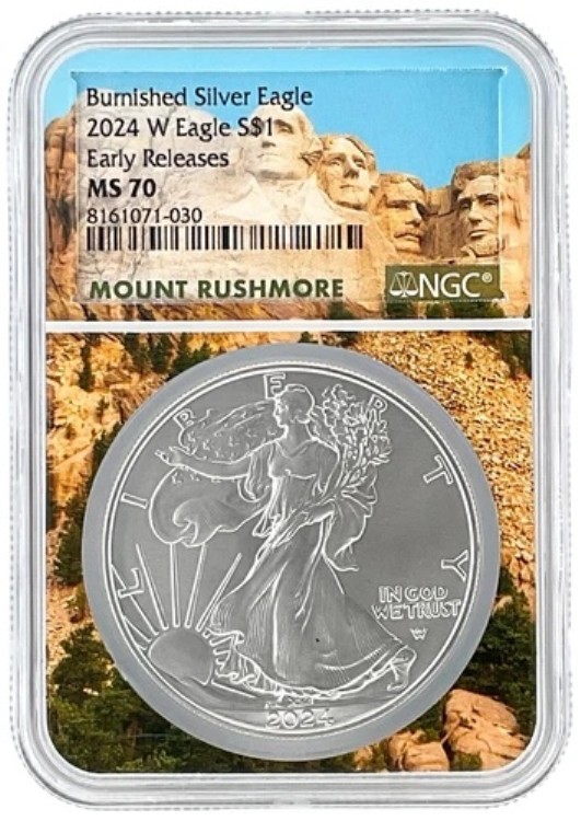 2024 W 1オンス バーニッシュド シルバー イーグル NGC MS70 アーリーリリース ラッシュモア コア