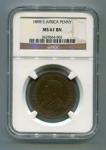 南アフリカ ZAR NGC グレード 1898 クルーガー ペニー MS 61 BN