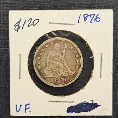 1876年 自由の女神像 シルバークォーター 25セント 米国貨幣 フィラデルフィア造幣局 VFコンディション 63,525円