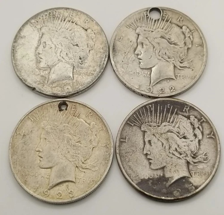 1922年/22年/23年/25年 ピースシルバードル - 4枚セット ロット番号 #3518