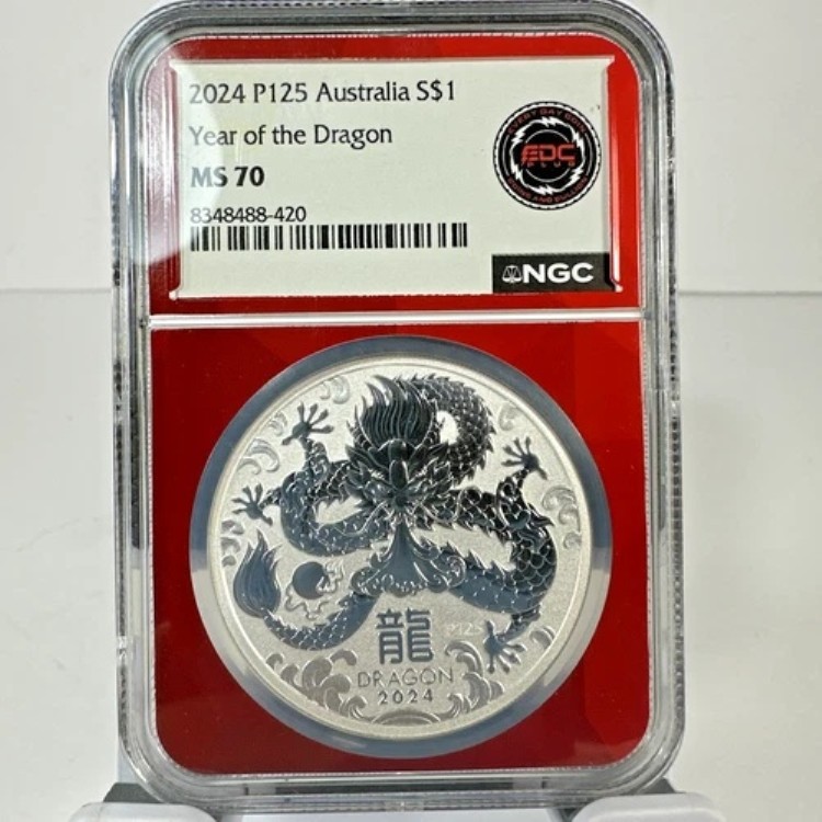 2024 P125 オーストラリア S $1 ドラゴン年 MS70 NGC 1オンス .999 純銀