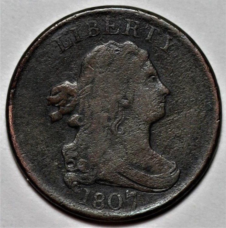 1807年 ドレープバスト ハーフセント - 米国 1/2セント銅貨
