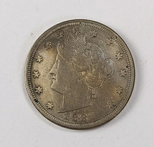 希少な光沢仕上げ 1883年 フィラデルフィア造幣局発行「V」リバティヘッドニッケルコイン（セント付き）