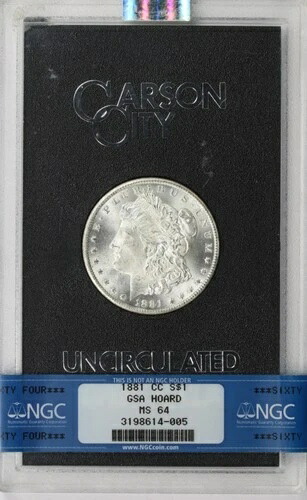1881-CC $1 GSAホードモルガンドル NGC MS64 箱とCOA付き