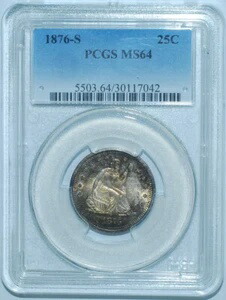 1876年S PCGS MS64 着席型リバティクォーター