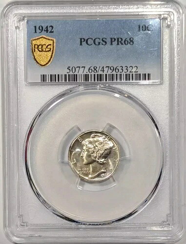 1942年 プルーフ マーキュリー ダイム PCGS PR-68