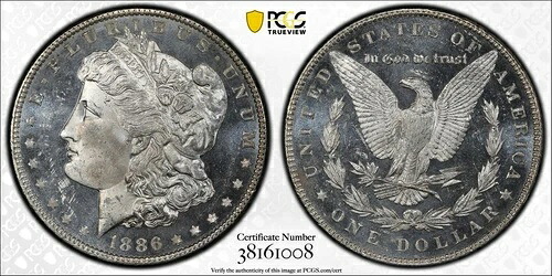 1886年 P モルガン銀貨 PCGS MS-64 DMPL CAC